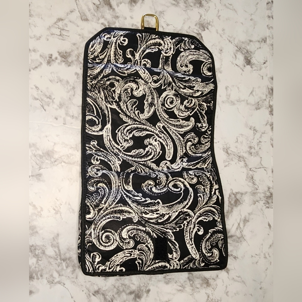 Diane Von Furstenberg Make up Travel Bag Black White Scroll Paisley Vintage - Picture 5 of 9